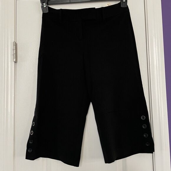 ANN TAYLOR Loft ANN Cropped Capri Black Pants Button Detail Size 6P Petite NWT - Picture 11 of 12